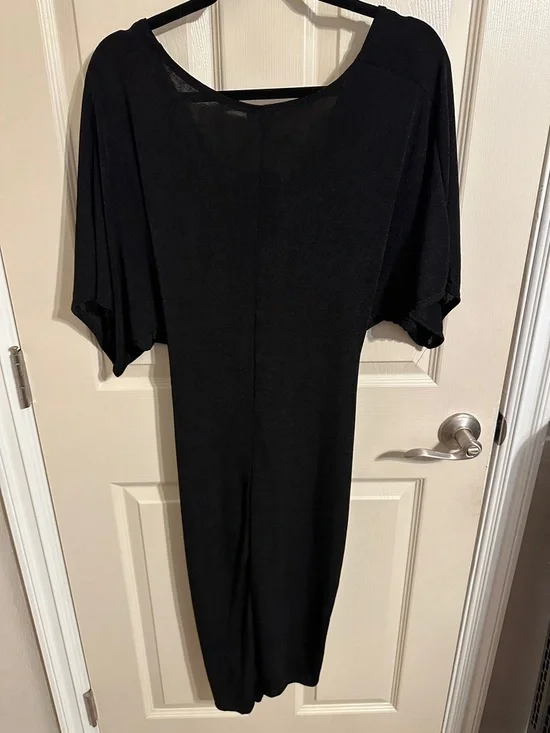 Fashion Nova Full Grown Twist-Front Bat Wing Midi Dress w Front Slit, Black, XL - Picture 7 of 10